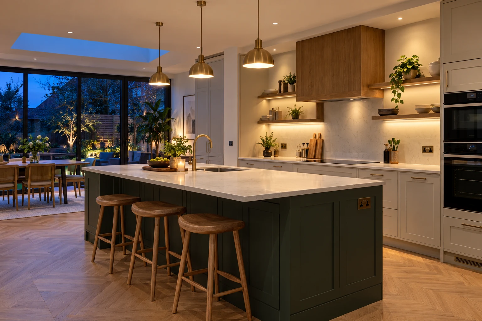 Kitchen with pendant and under-cabinet lighting