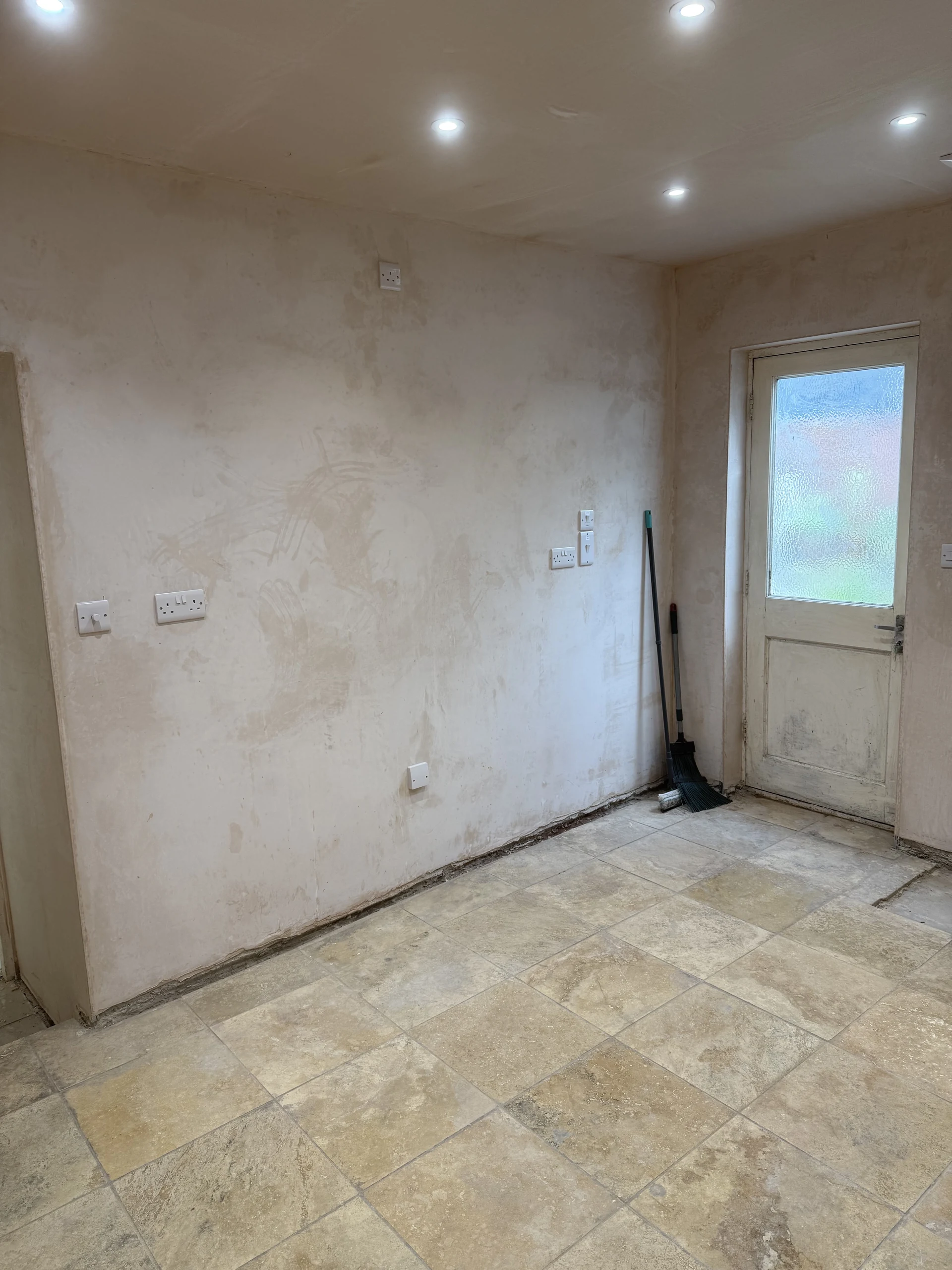 Recessed ceiling lights during a room renovation