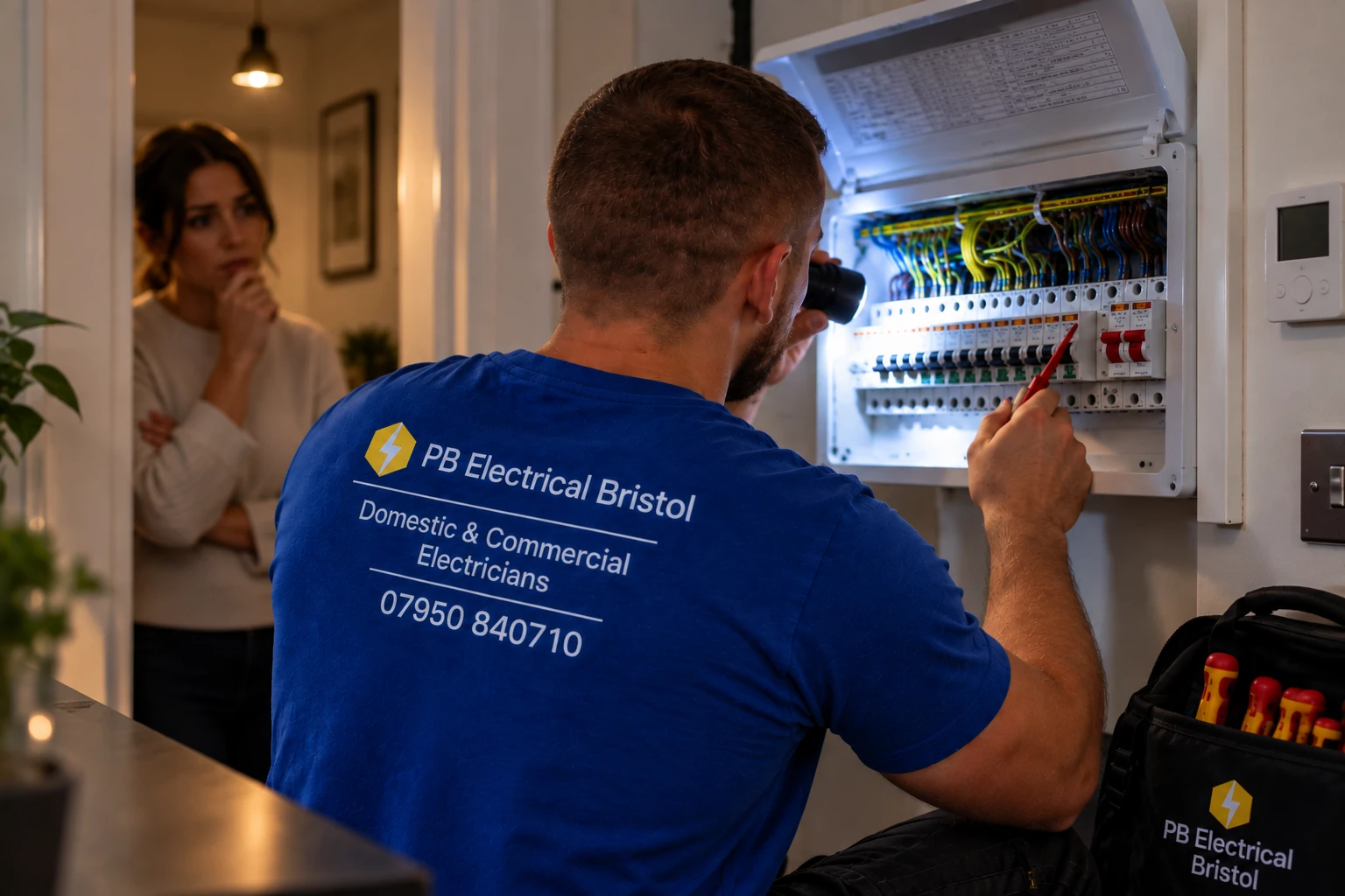 PB Electrical Bristol electrician examining a consumer unit