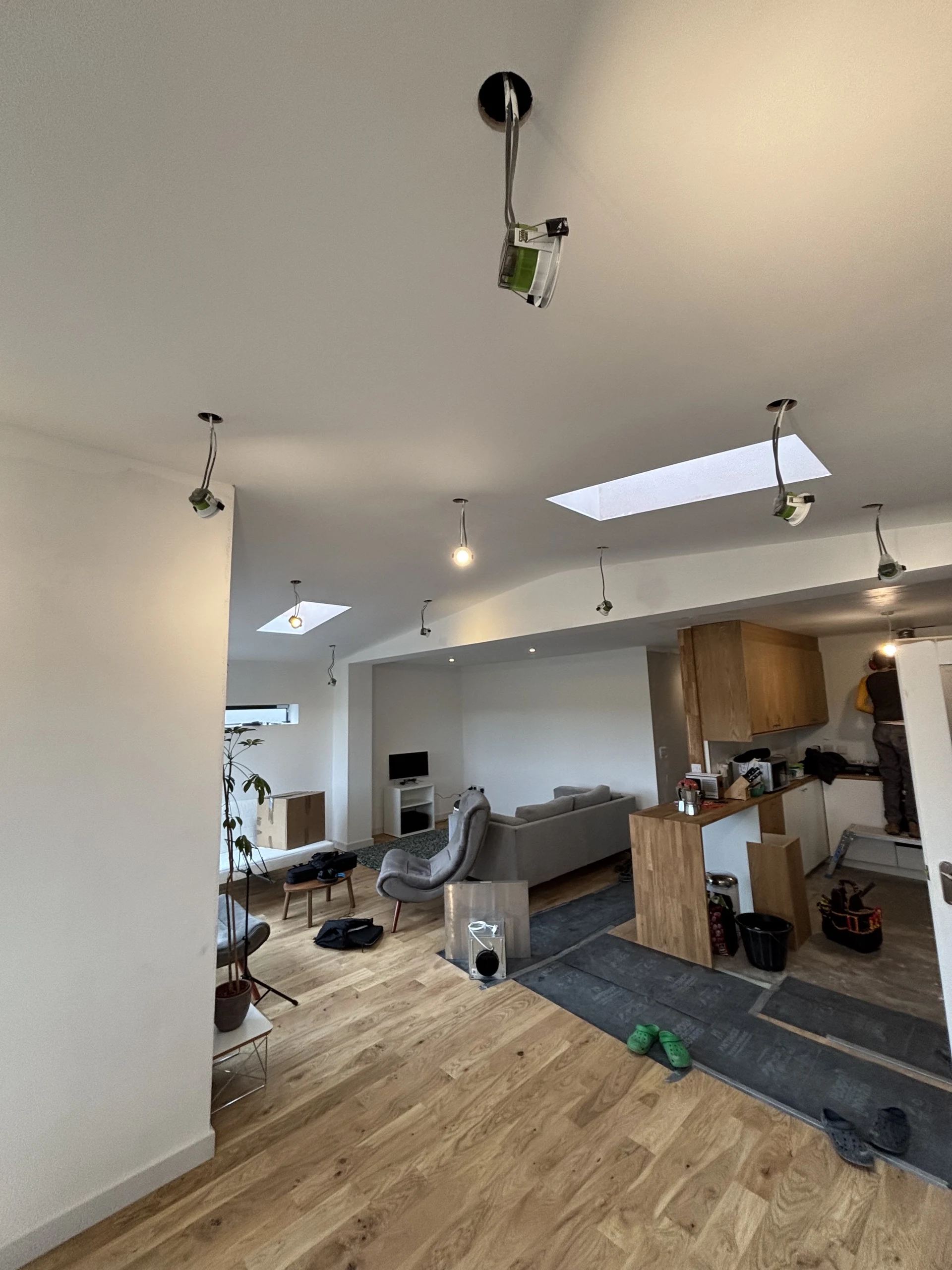 Electrical first fix and lighting work during a kitchen extension